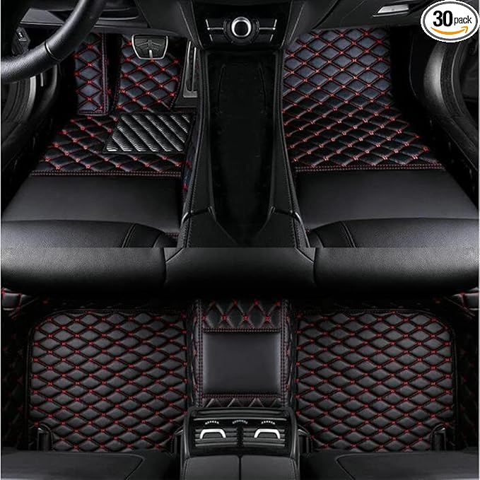 Custom Luxury Leather car Floor mats for Cars, SUVs, Trucks Compatible with car Floor mats Upgrade Your car Interior Waterproof and Non-Slip All-Weather Protection (Black Red)
