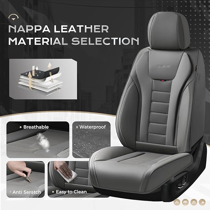 Coverado Car Seat Covers Full Set, Seat Covers for Cars, Front Seat Covers and Back Seat Cover Waterproof Leather Automotive Seat Cover, Universal Car Interior Protectors Cushion for Most Cars
