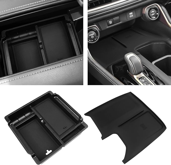 BlBLOZ Wireless Charging Anti-Slip Mat and Center Console Organizer(with Secret Compartment) for Toyota Grand Highlander 2024 2025 2026 Accessories Silicone Anti-Slip Wireless Charger Cover Pad 2PCS
