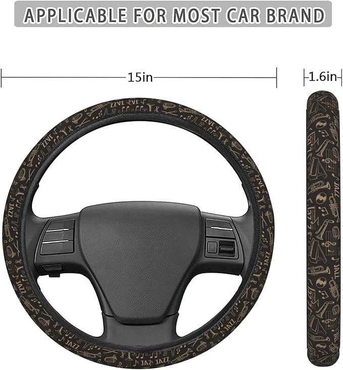 FeHuew Vintage Musical Instruments Notes Steering Wheel Cover for Women, Girls 15 inch Universal Auto Car Anti Slip Wrap Steering Wheel Covers Fit for Vehicles, Truck, SUV