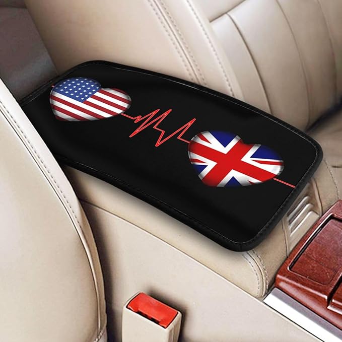 Car Armrest Cover America and Britain British Flag Be of one Mind Armrest Seat Handrail Box Cover Auto Center Console Pad Cushion Universal Decoration Protector Accessories
