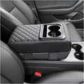 Car Center Console Armrest Pillow, 14.0"×8.3" Soft Memory Foam Armrest Cushion with Cup Holder Storage Bag, Waterproof Leather Vehicle Arm Rest Booster Pad for Most Cars (Diamond Pattern)
