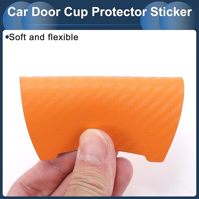 3D Car Door Handle Scratch Protector, 84x94mm Removable Magnetic Car Door Handle Protective Film Orange, 4 Pcs
