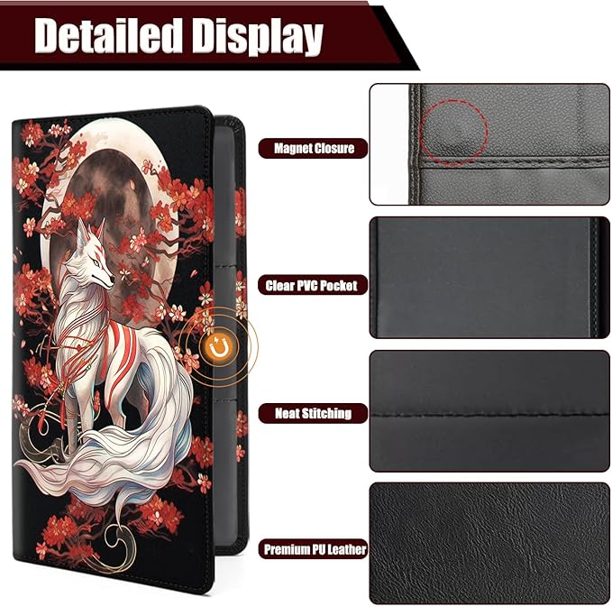 Car Registration and Insurance Holder, PU Leather Auto Document Holder for Men&Women, Vehicle Glove Box Compartment Organizer with Magnetic Shut for Driver's License, Sakura Nine Tailed Fox Animals