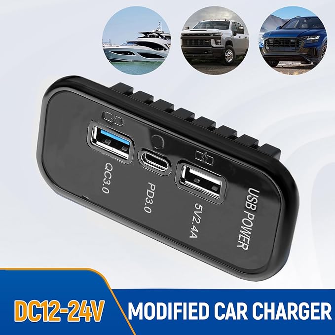 3 Ports 12V RV USB Outlet 45.5W, 2PCS PD3.0 Type-C Quick Charge & Dual USB A Port 3.1A Panel Wall Mount, Automotive Car Socket Charger Adapter for RV Marine Boat Bus ATV Motorcycle Truck, 2PCs Black