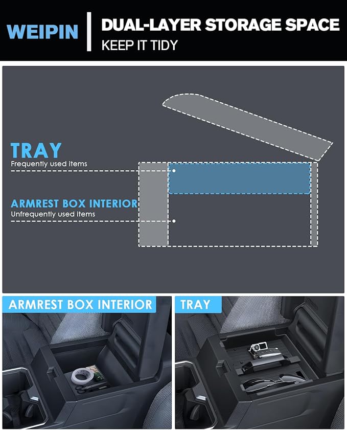 WEIPIN for Center Console Tray Compatible with 2025-2026 Toyota 4runner - 6th Gen 4Runner Armrest Storage Box Console Organizer ABS Materials