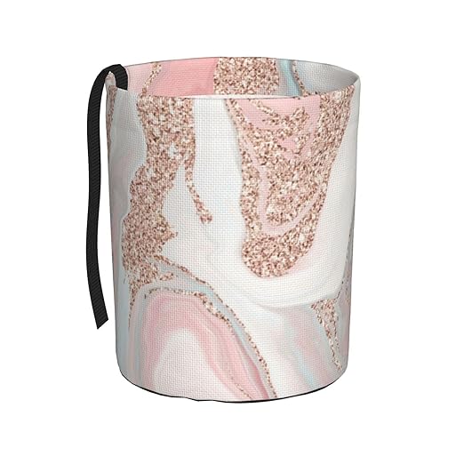 Rose Gold Glitter Coral Gray Pastel Marble Car Trash Can Leak Proof Hanging Waterproof Garbage Can Multipurpose Trash Bin for Car SUV Front Seat Headrest Collapsible and Portable Storage Pocket