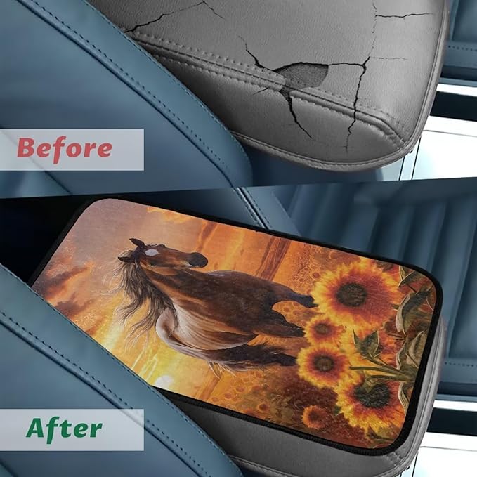 Bulopur Horse Print Car Console Covers Armrest Console Cover Flannel Thickened Cover Protec Car Center Console Cover Accessories Universal Car Interior Accessories Car Arm Rest Cover
