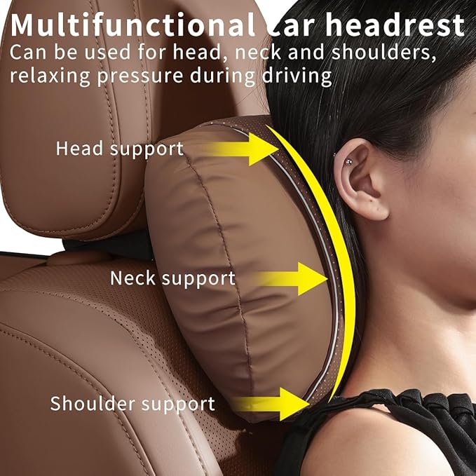 2 Pcs Car Headrest Neck Pillow for Driving,Premium Skin-Feeling Napa Leather Soft and Comfortable Headrest,Two Gears of Height Adjustment Car Seat Headrest Pillow Car Interior Accessories