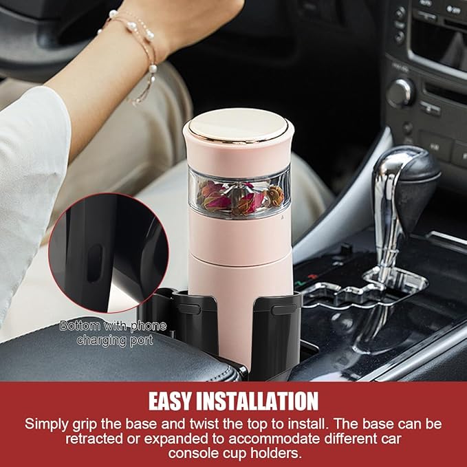 2 in 1 Car Cup Holder Expander with Phone Holder, 2.6"-3.93" Vehicle Cupholder Extender Adapter with Expandable Base, Auto Interior Water Bottle Accessories, Universal fit
