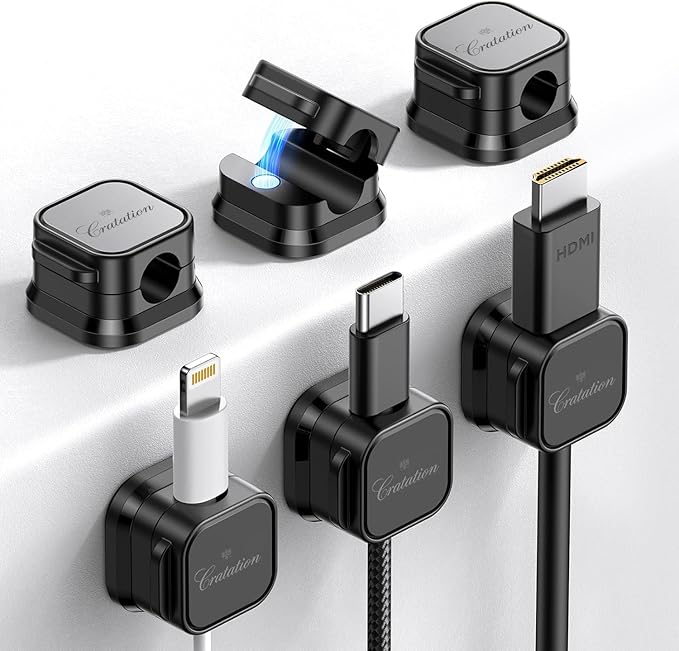 6 Pack Magnetic Cord Holder,Cord Organizer cratation Strong Adhesive Desk Cable Management,Magnetic Cable Clips Organize Phone Charging Cable Wire Holder Neatly for Home,Office,Car,Nightstand.