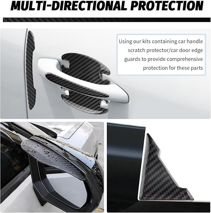 16PCS Car Door Handle Protector/Car Door Edge Guards/Side Mirror Rain Guard,Anti-Collision Cars Doors Handle Scratch Protector Carbon Fiber Texture,Self-Adhesive Cars Handles Protectors