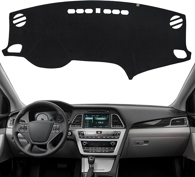 KEYOOG Dashboard Cover Dash Mat Fit for Hy-undai Sonata 2019-2016 (Without HUD Models),Car Dash Board Mat Anti-Glare Carpet,Non-Slip Pad Sunshield Protector (Black)