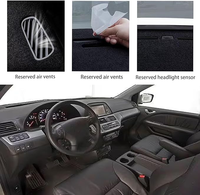Upgraded Dashboard Mat for 2003-2008 Honda Odyssey Polyester Dashcover UV Protection Non-Slip Windshield Reflective Instrument Cover Interior Accessory Black