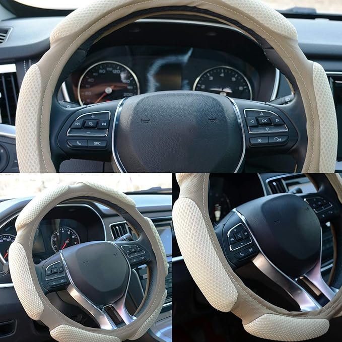 Auto Steering Wheel Cover Hand Pad Cushion Slip-on Universal Fit 15'' / 38 cm (Beige)