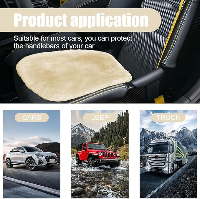 Sheepskin Car Seat Cushion, Soft Comfort Winter Driver Seat Cover, Fluffy Faux Fur Front Seat Pad, Car Seat Protector Pad for Office Chair, Universal Interior Accessory for Car SUV Truck (Beige)