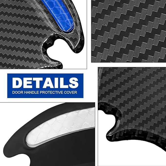 8PCS Universal Car Door Handle Protector Sticker - 3D Carbon Fiber Anti-Scratch Cover, Self-Adhesive & Non-Marking Reflective Safety Strips, Paint Protection Film (Blue)