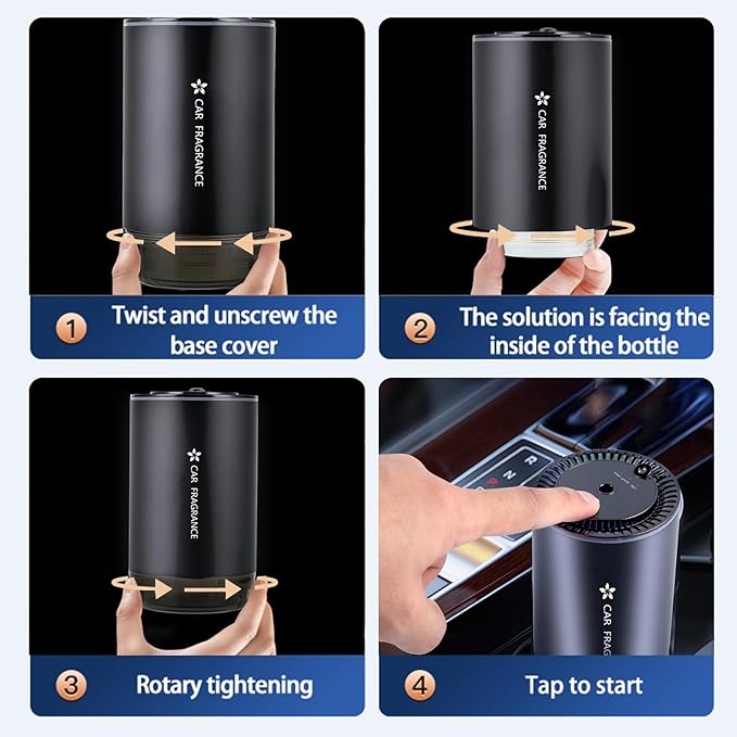 TQCOCOW Smart Car Air Freshener Diffuser with Starry Sky Projection and 50ml Perfume, 3 Mode Adjustable Rechargeable Car Aroma Diffuser,Auto On/Off Intelligent(Ocean)
