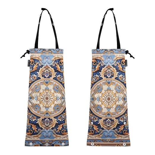 ALAZA Hanging Car Trash Bags Garbage Bag Trash Can for Back Seat Small Russian Pattern 1 Washable Storage Bag Retractable 2 Pack