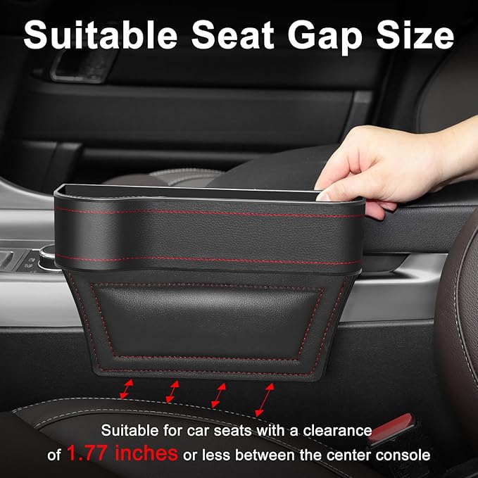 LEYACS Car Seat Gap Filler, Car Seat Organizer with Cup Holder, Car Seat Gap Filler Organizer with 2 Seat Back Hooks for Phones, Keys, Cards, Canned Drinks, Ideal for Car storage Box - 2 Pack