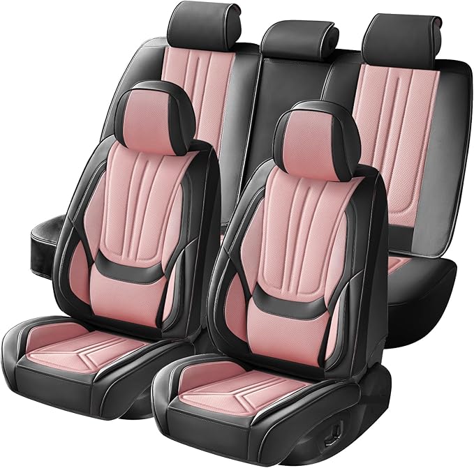 SCDOOCA Car Seat Covers Full Set Pink and Black, Premium Leather Seat Covers, Waterproof and Breathable Seat Covers, Universal Car Seat Protector Fit for Cars, Trucks, SUVs(Full Set)