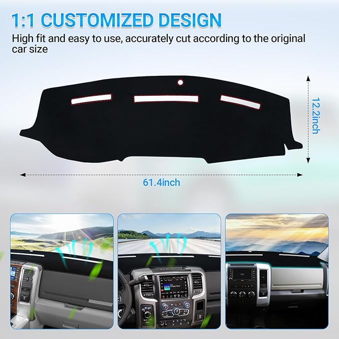 Dash Cover Mat Compatible with 2010 2011 2012 2013 2014 2015 2016 2017 2018 Dodge Ram 1500 2500 3500 Accessories Dashboard Cover Pad Carpet Dash Board Protector Sunshield Cover