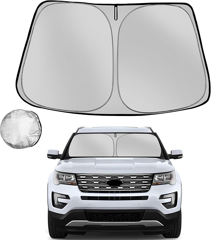 Fonowka Windshield Sun Shade for 2011-2019 Ford Explorer SUV Foldable Sun Sunshade for Car Front Window Blocks UV Rays and Heat Automotive Interior Protector Custom Fit Accessories