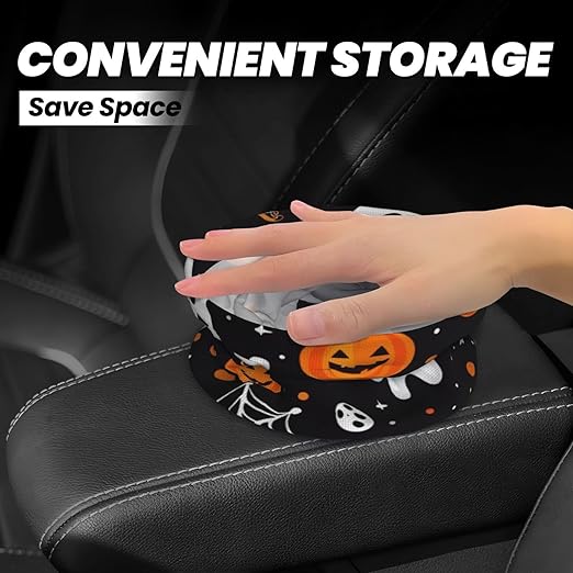 Cute Ghosts Pumpkins Car Trash Can Garbage Cans Foldable,Cute Hanging Car Organizer and Storage Bag Leak Proof, Auto Back Seat Trash Bin Universal for Truck, SUV, Outdoor Travel