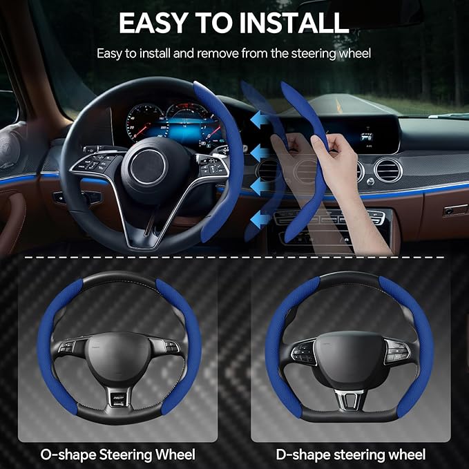 PAUUOOA 2 Piece Alcantara Steering Wheel Cover - Split Sport Design for D & O Shape Wheels, Soft Touch · Anti-Slip Grip · All Season Comfort · Durable Luxury Material for Performance Cars