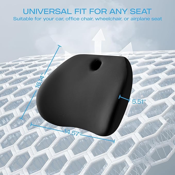 Road Comforts Memory Foam Lumbar Support Pillow – Ergonomic Back Cushion for Office, Car, Home & Travel – Lower Back Pain Relief, Removable Washable Cover (Black)