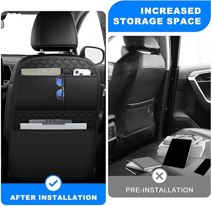 Ahsrnl Back Seat Protector 2 Pack Fit for Dodge Dynasty Car Kick Mats for Kids Upgraded Version with Storage Organizer Waterproof Dirt Proof Faux Leather Auto Accessories (Black)