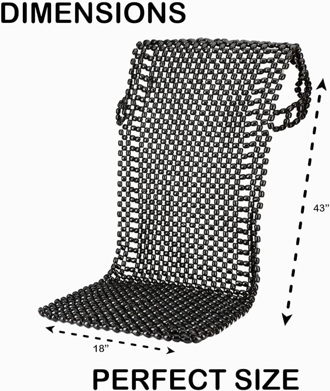VaygWay Beaded Seat Cushion 2 Pk Car Driver Seat Cover with Durable & Double Strung Natural Wood Beads- Cooling Comfort Ventilated Massaging Support Cushion for Cars, Trucks & Office Chairs- Black