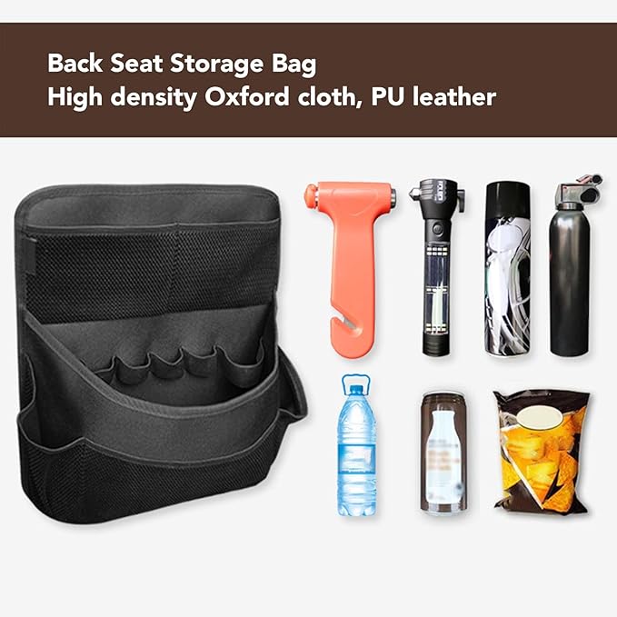 Car Back Seat Storage Bag, Car Back Seat Storage Bag with Strap Oxford Cloth PU Leather Muti Pocket Auto Backseat Holder, Back Seat Storage Pocket for Car Accessories Interior & Travel