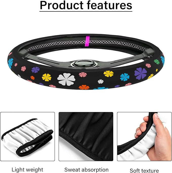Steering Wheel Cover Neoprene Material Most Cars Men&Women Universal 15 inch Premium Non-Slip Spring Steering Wheel Protector Floral Car Accessories (Lucky Clever)