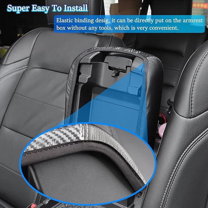 for RAM 1500 2500 3500 4500 5500 2009-2018 Center Console Cover Anti-Scratch Waterproof Leather Armrest Pad Protector Cushion Car Interior Accessories(Black Leather with White Stitches)