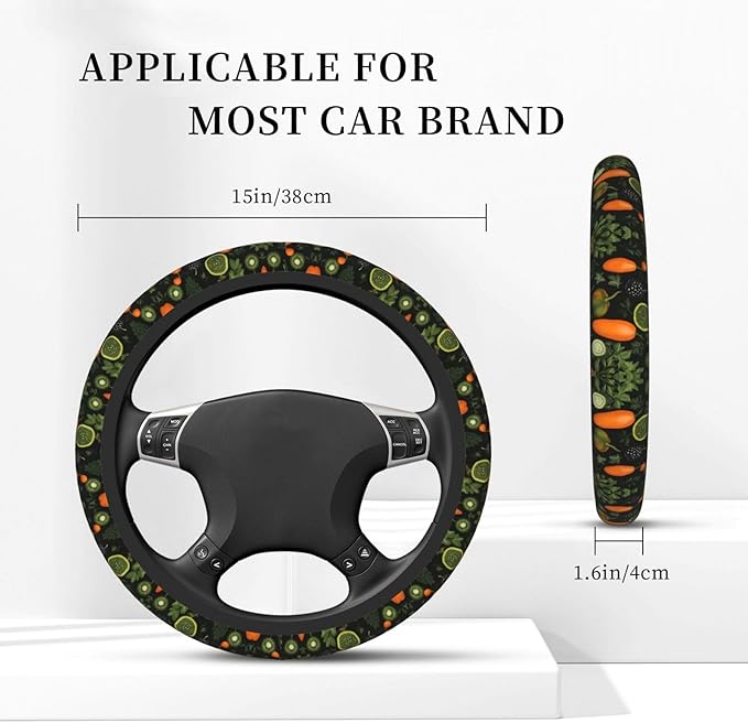 Vegetable Vegan Car Steering Wheel Cover, 15 Inch Steering Wheel Cover Stylish Decor for Most Cars