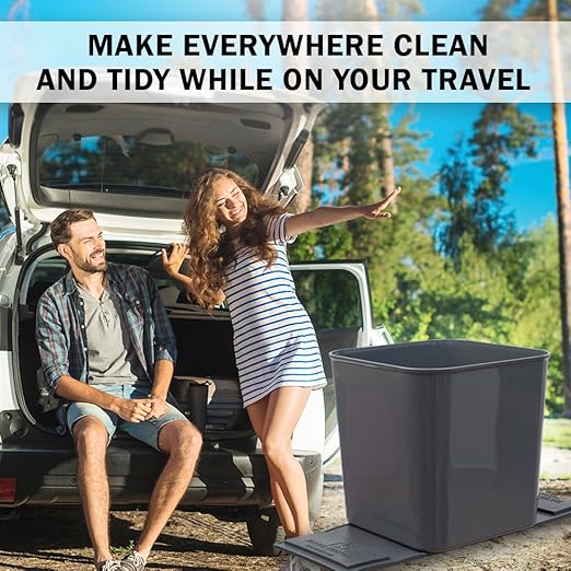 HAUSSIMPLE Car Trash Can 1.4 Gallon with Stability Flap & Magic Strips — No-Tip Leakproof Car Garbage Bin for Car Floor, Mats, Front or Back Seat, SUV, Truck, Van, Vehicle Interior Organizer (Gray)