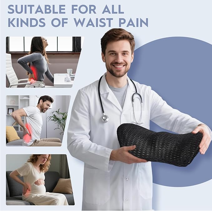 Lumbar Support Pillow for Office Chair Car Seat, Memory Foam Lumbar Pillow Lower Back Pain Relief Support Cushion Back Pillow for Sleeping,Driving,Resting,Chair Cushions Office Home Essentials,Black