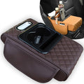 Multifunctional PU Leather Car Armrest Box Mat, 5-in-1 Multifunctional Car Armrest Cushion, Center Console Cover with 2 Cup Holder, For Storing Tissues, Phones, Wallets, Drinks, for Most Cars (Brown)