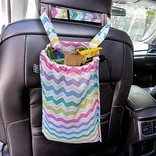 RMMOORORO Cute Hanging Car Trash Garbage Bag 100% Leakproof Waterproof Multipurpose for Car Back Front Seat Console with Hanging Strap (Colorful Ripple)