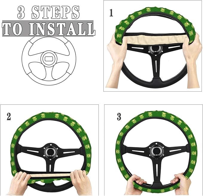 FeHuew Cute Green Frogs Steering Wheel Cover for Women, Girls 15 inch Universal Auto Car Anti Slip Wrap Steering Wheel Covers Fit for Vehicles, Truck, SUV