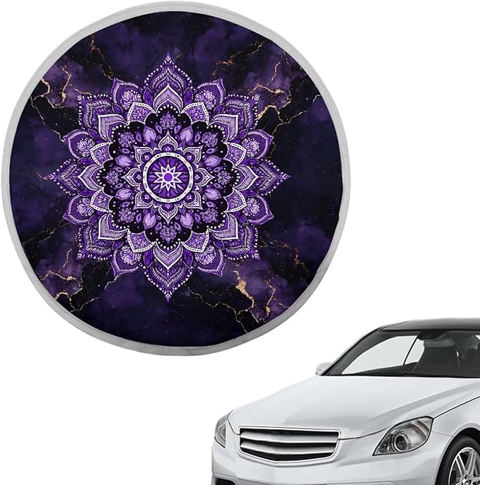 Mandala Vehicle Steering Wheel Sun Shade Cover 17 Inch Purple Reflective Steering Wheel Shield Sunshade Foldable Car Steering Wheel Cover Gift for Holiday