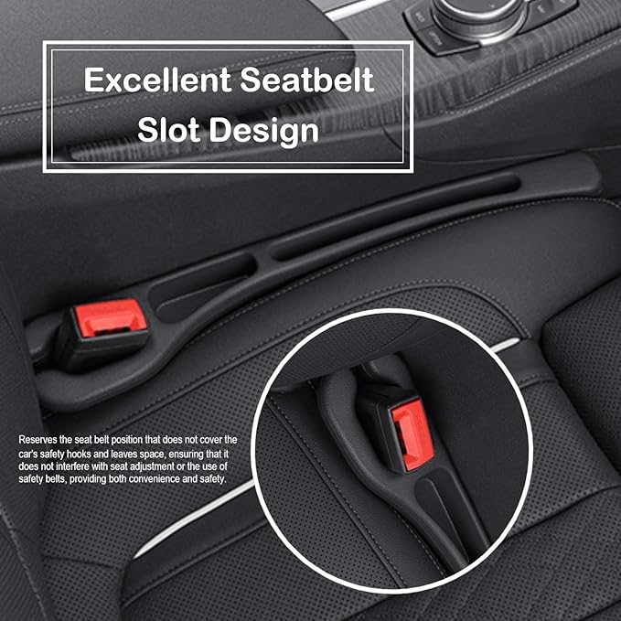 Car Seat Gap Filler Plug Strip 2 Pack, No-Drop Carseat Side Gap Filler Organizer Catcher with Dual Storage & Seatbelt Slot,Universal Fit Fill The Gap Between Seats & Console for Car SUV Truck, Black
