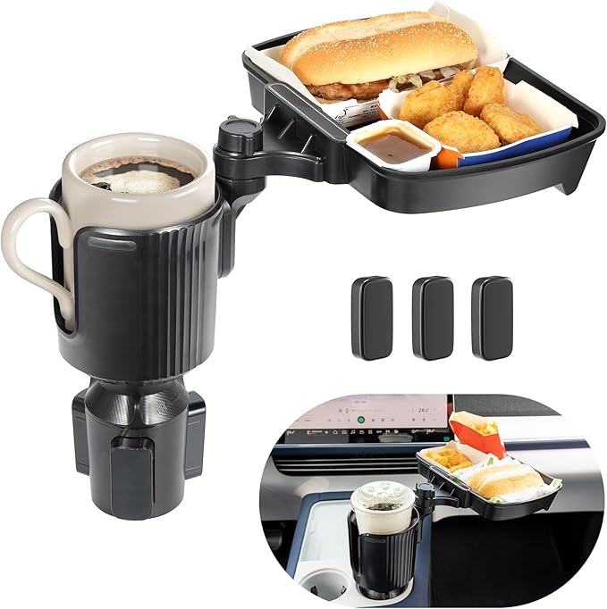 Car Large Cup Holder Expander, 3-in-1 Cupholder Extender with Swivel and Detachable Snack Food Tray Table for Eating, Travel Essentials for Road Trips for Driver. Model B