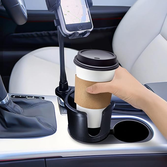 JINKEY Cup Holder Phone Mount, 360°Rotation Gooseneck Car Cup Holder Expander with Cell Phone Holder with Adjustable Base Phone Cup Holder for Car Compatible with iPhone & All Smartphones