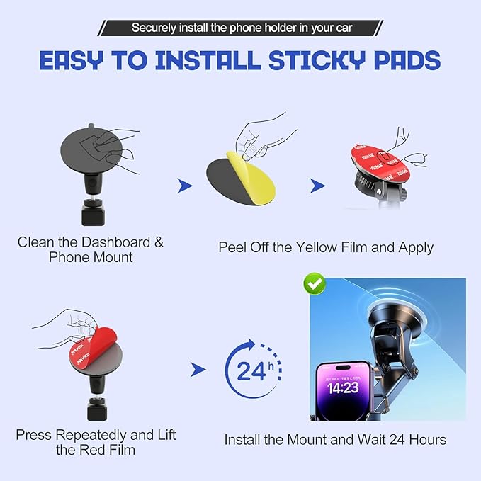 Sticky Adhesive for Car Phone Holder Mount, Double Sided Mounting Tape Replacement for Suction Cup, Heavy Duty Anti-Slip Mat Sticky for Dashboard Windshield, 4pcs Glue Sticker for Cellphone Stand