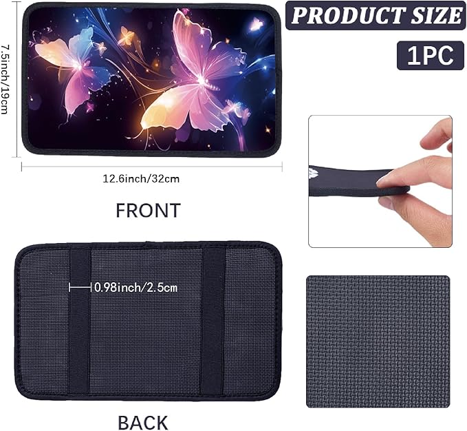CREATCABIN Butterfly Car Center Console Cover Pad Car Armrest Seat Box Cover Vehicle Center Console Armrest Pad Comfortable Car Accessories Interior Protector for SUV Sedan Truck 12.6×7.5in