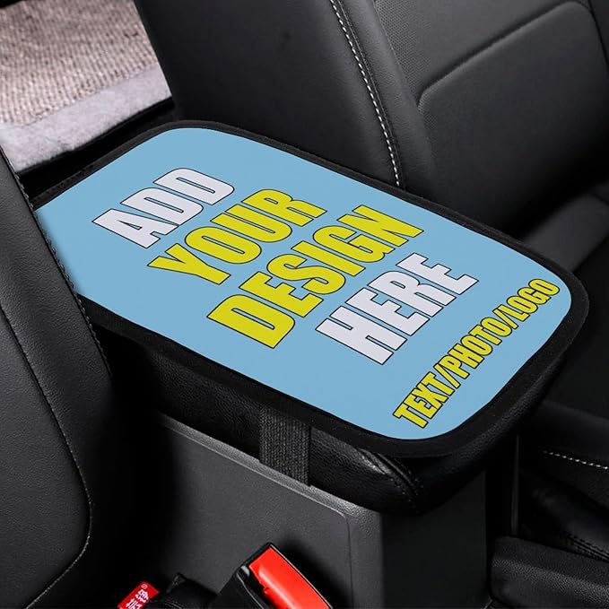 Custom Car Armrest Cushion Personalized Text Photo Logo Customize Auto Center Console Armrest Pad Cushion Universal Deco Pad Center Console Cover for Car Seat Handrail Box, Sky Blue