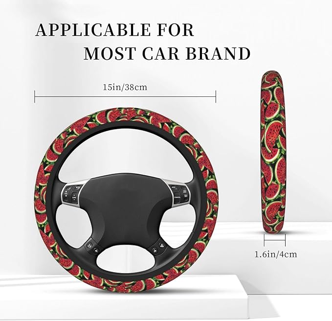 Red Watermelon Steering Wheel Cover for Women Men Girls, Car Accessories Decor Thickened Anti-Slip Auto Steering Wheel Covers Protector Universal Fit 15 Inch for Cars, Truck, SUV