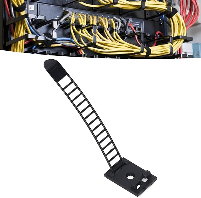 100Pcs Adhesive Cable Management Clips, Adjustable Nylon Strap Ties, Self Adhesive Wire Clamps Organizer with Strong Fixation for Office Home and Car, Reusable Cable Ties for Power (Black)